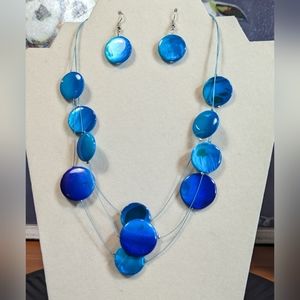*5 for $25* Blue glass bead necklace and earrings